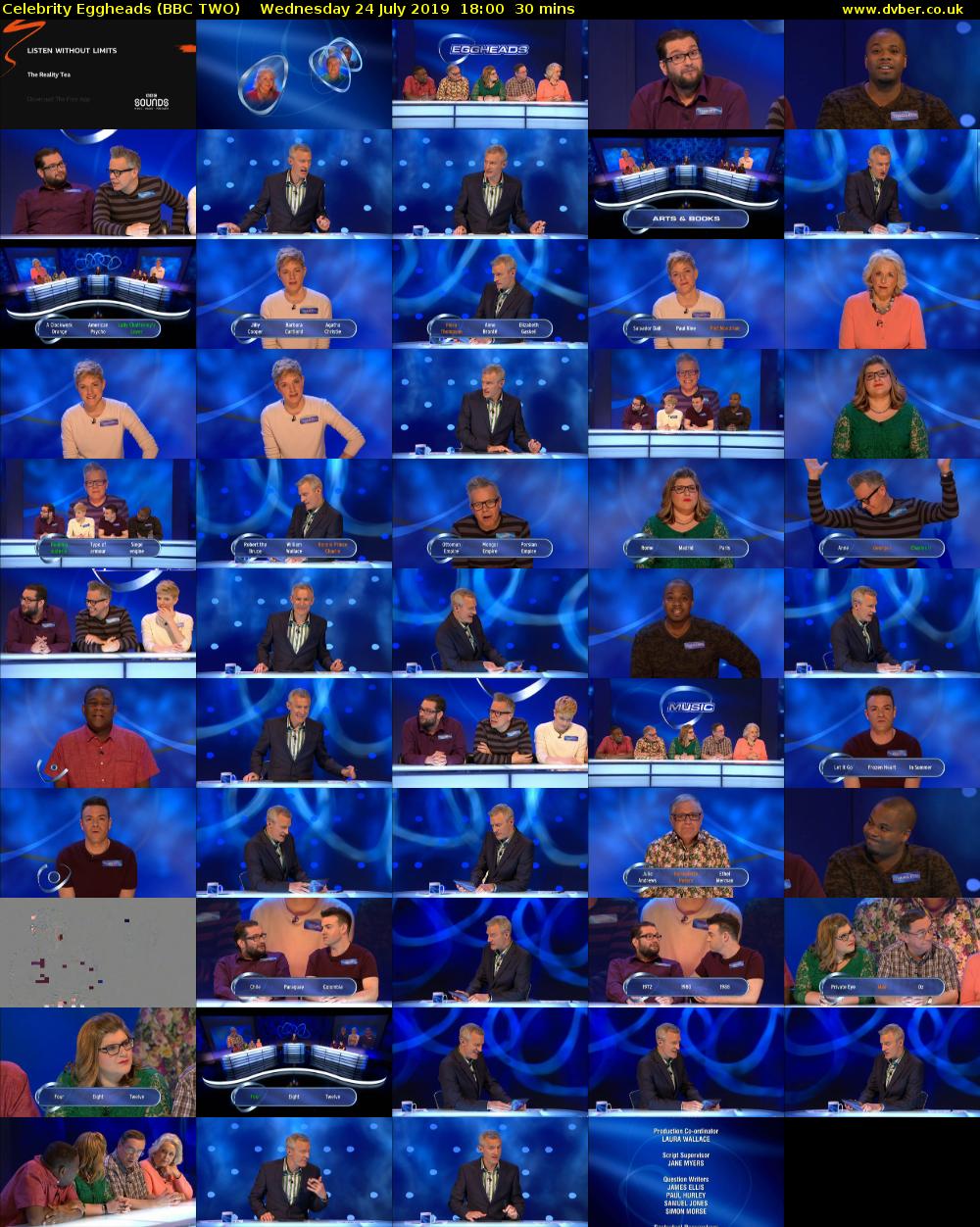 Celebrity Eggheads (BBC TWO) Wednesday 24 July 2019 18:00 - 18:30