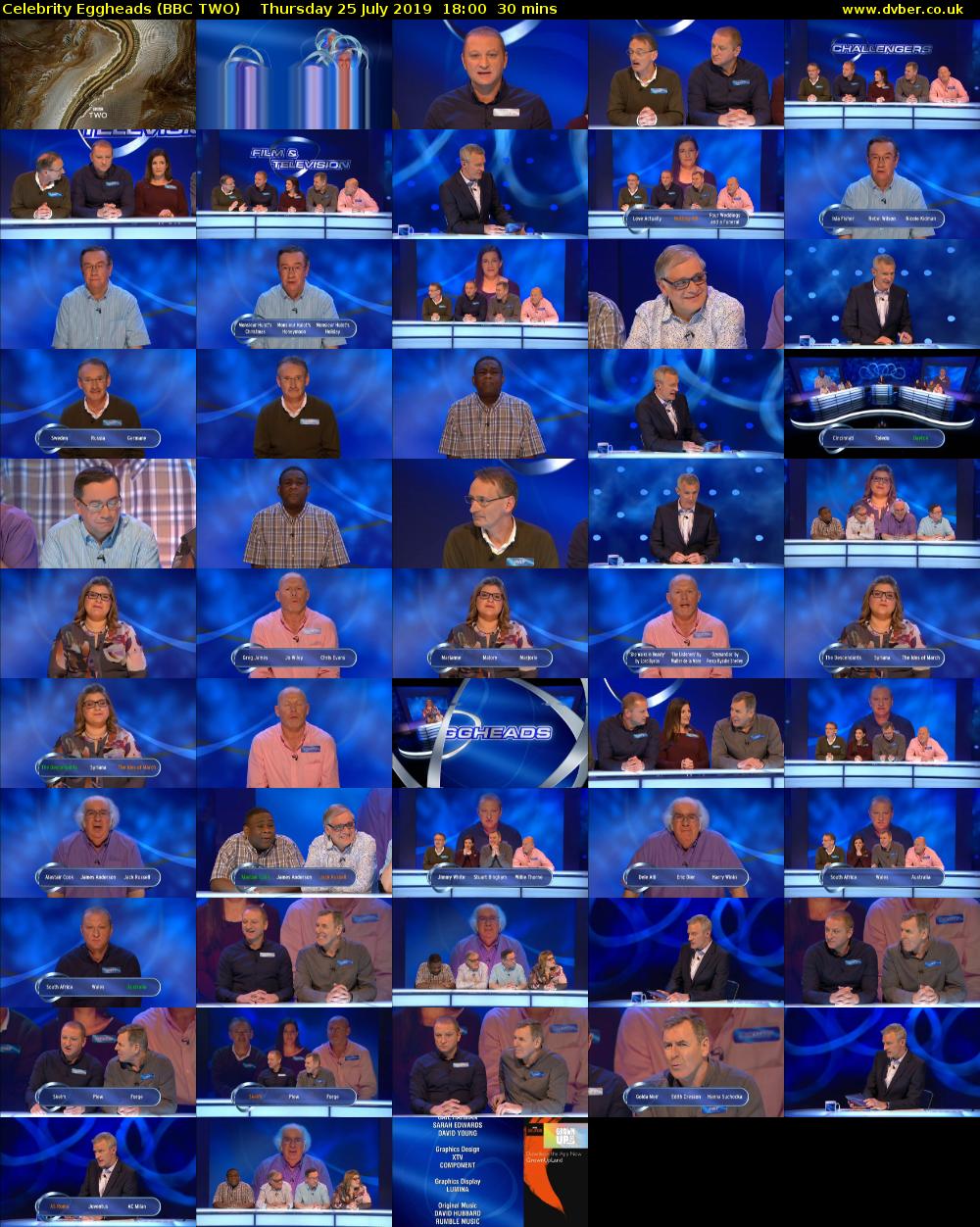 Celebrity Eggheads (BBC TWO) Thursday 25 July 2019 18:00 - 18:30
