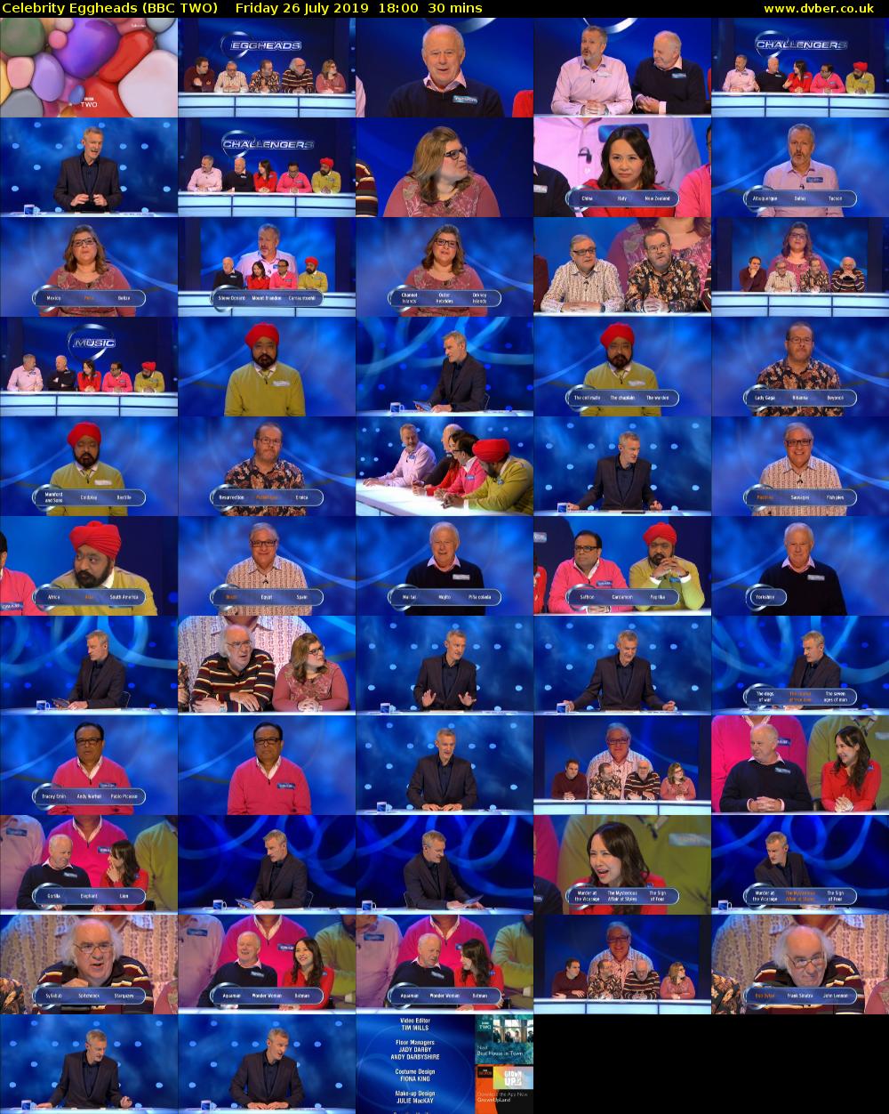 Celebrity Eggheads (BBC TWO) Friday 26 July 2019 18:00 - 18:30