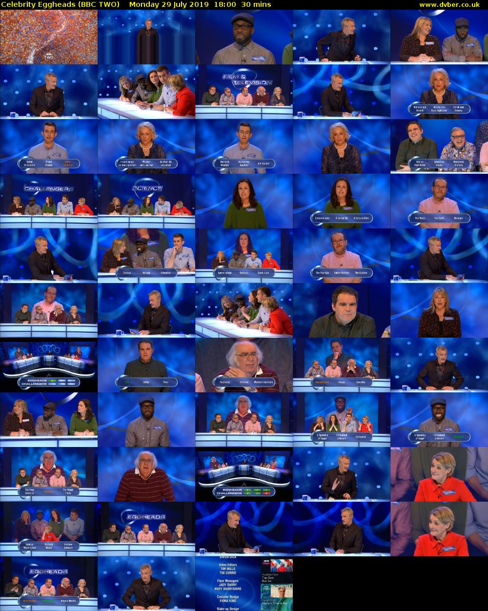 Celebrity Eggheads (BBC TWO) Monday 29 July 2019 18:00 - 18:30