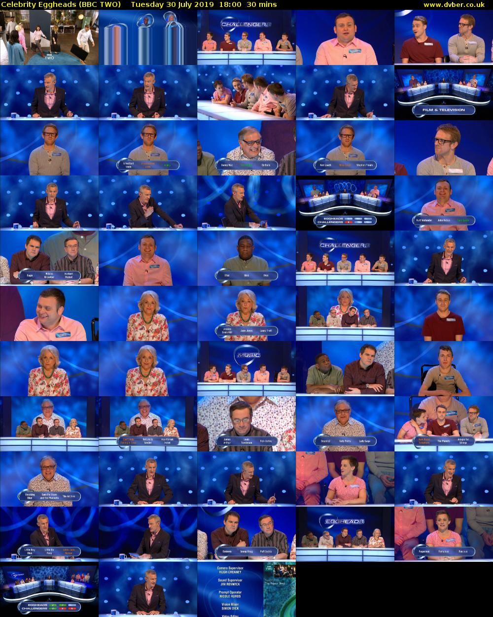Celebrity Eggheads (BBC TWO) Tuesday 30 July 2019 18:00 - 18:30