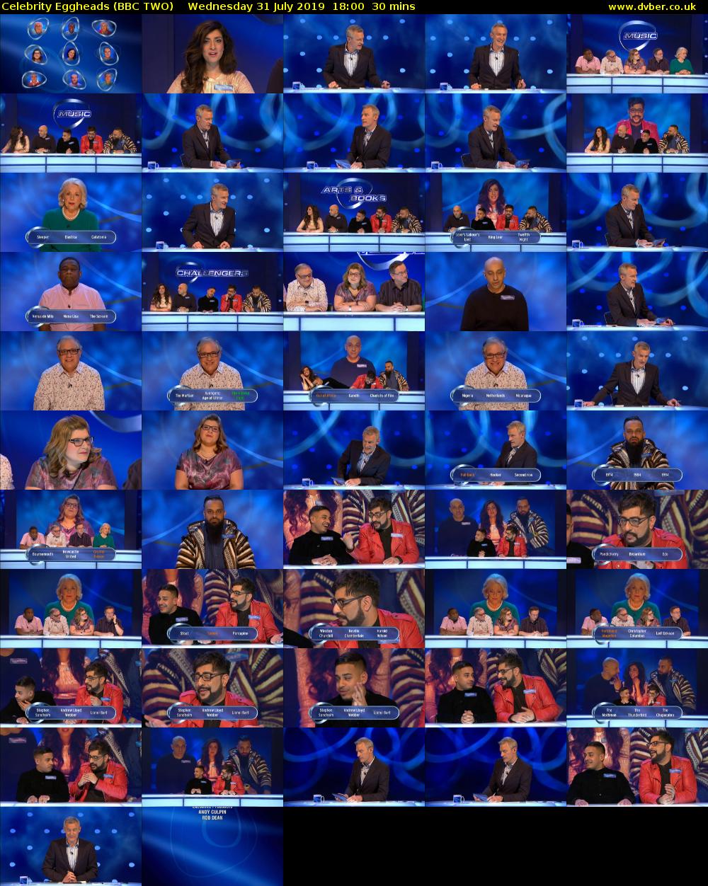Celebrity Eggheads (BBC TWO) Wednesday 31 July 2019 18:00 - 18:30