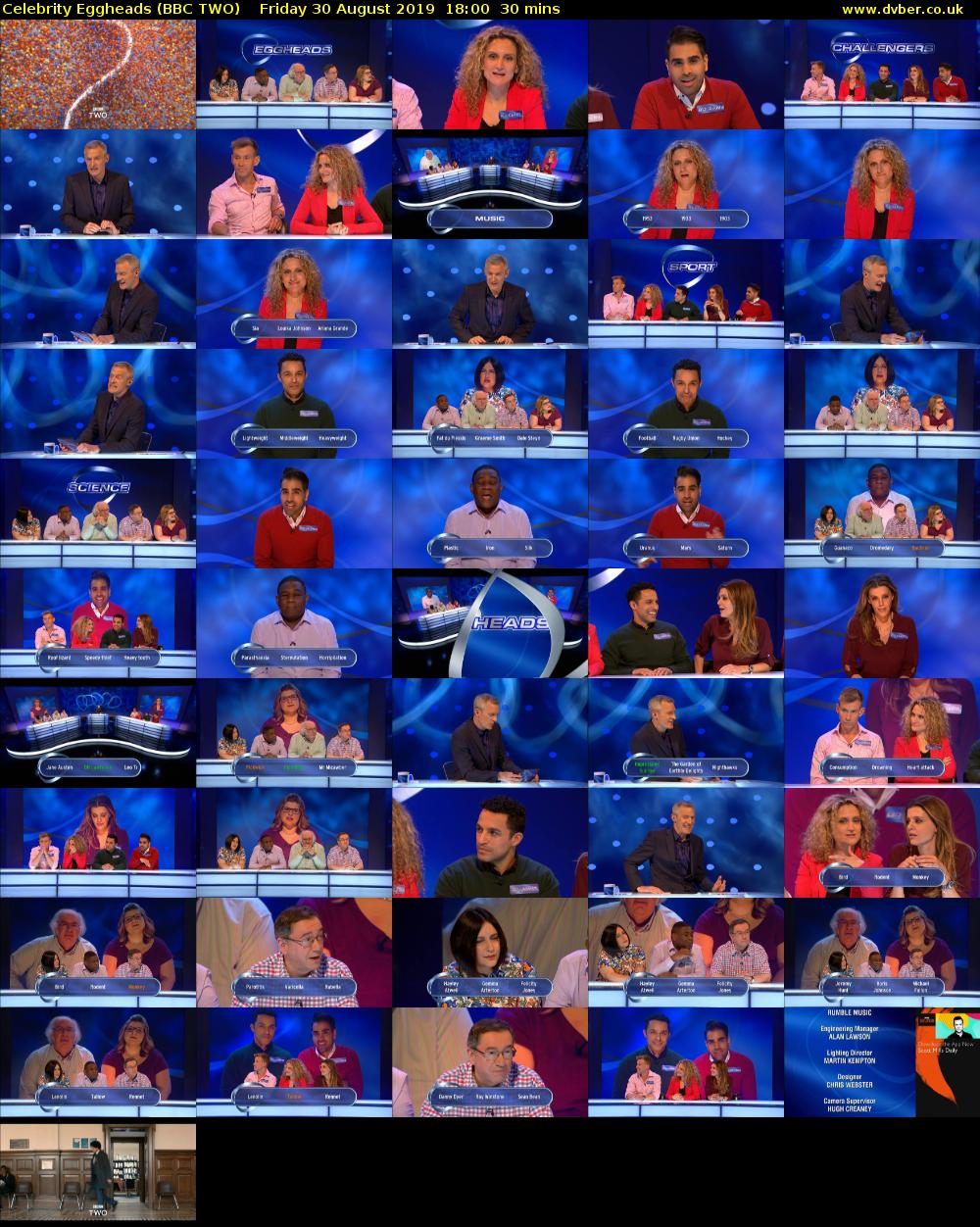 Celebrity Eggheads (BBC TWO) Friday 30 August 2019 18:00 - 18:30