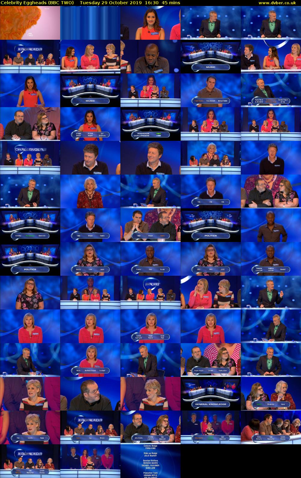 Celebrity Eggheads (BBC TWO) Tuesday 29 October 2019 16:30 - 17:15