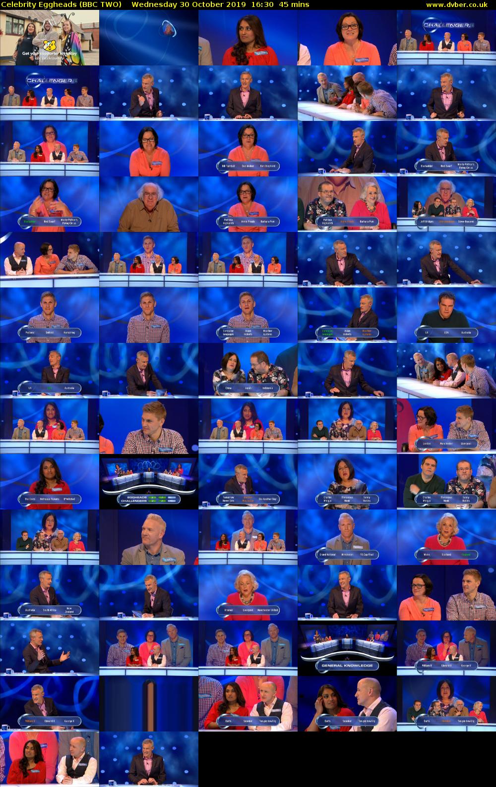 Celebrity Eggheads (BBC TWO) Wednesday 30 October 2019 16:30 - 17:15