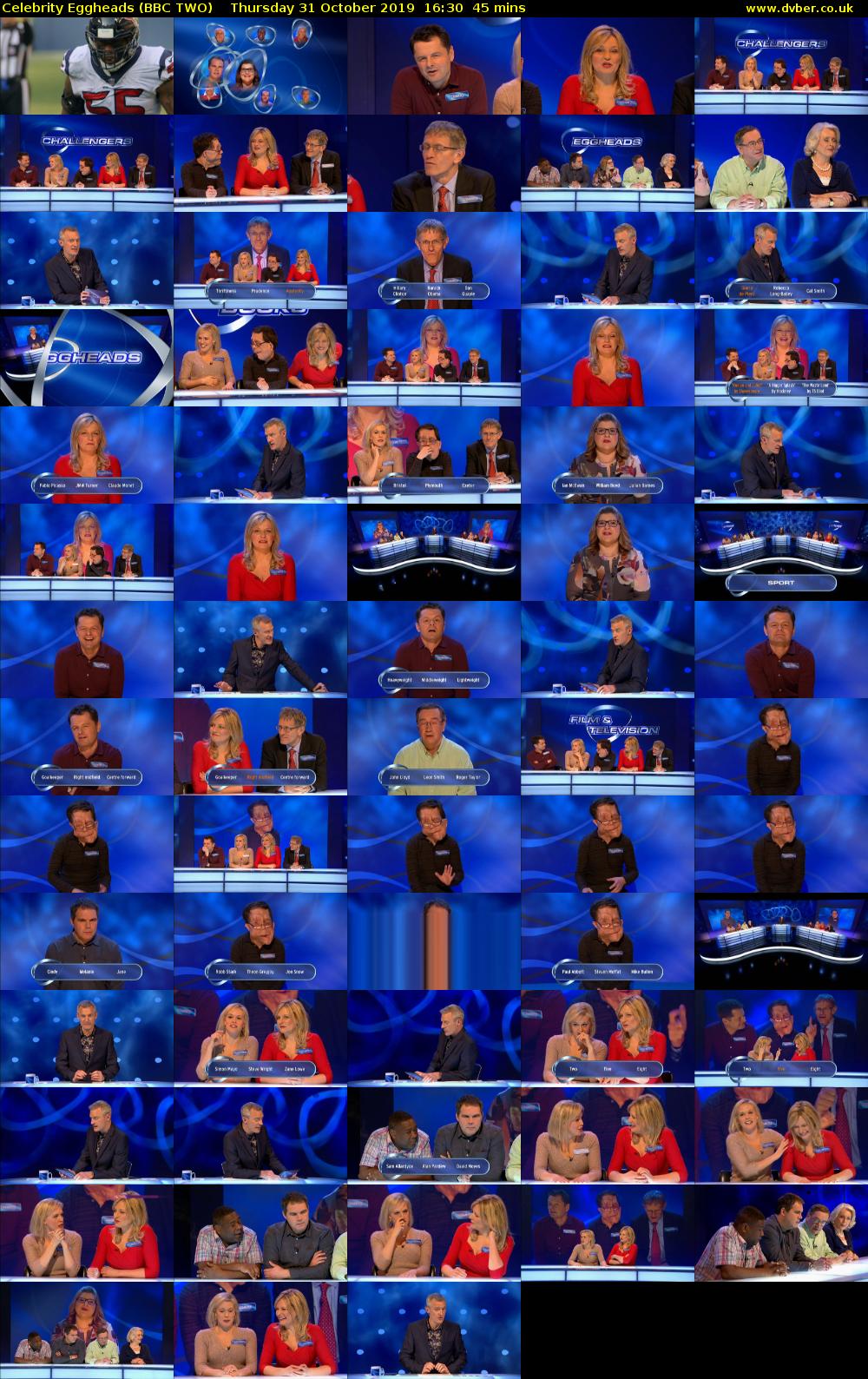 Celebrity Eggheads (BBC TWO) Thursday 31 October 2019 16:30 - 17:15