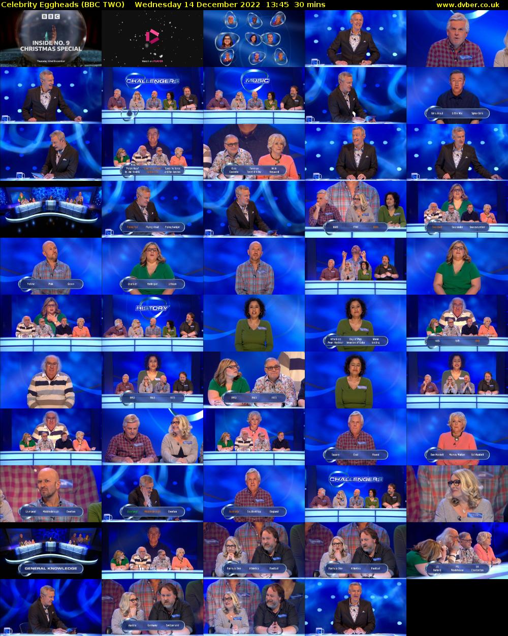 Celebrity Eggheads (BBC TWO) Wednesday 14 December 2022 13:45 - 14:15
