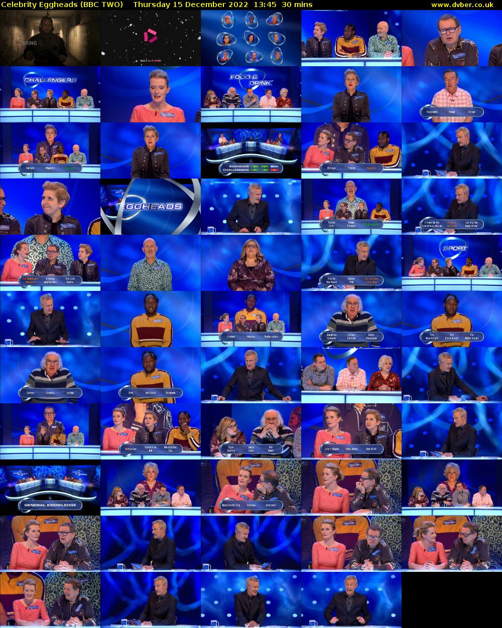 Celebrity Eggheads (BBC TWO) Thursday 15 December 2022 13:45 - 14:15