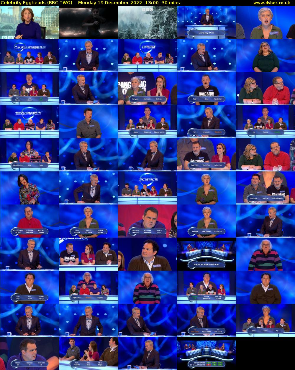 Celebrity Eggheads (BBC TWO) Monday 19 December 2022 13:00 - 13:30