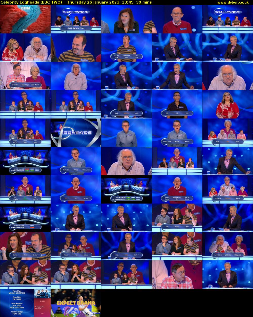 Celebrity Eggheads (BBC TWO) Thursday 26 January 2023 13:45 - 14:15
