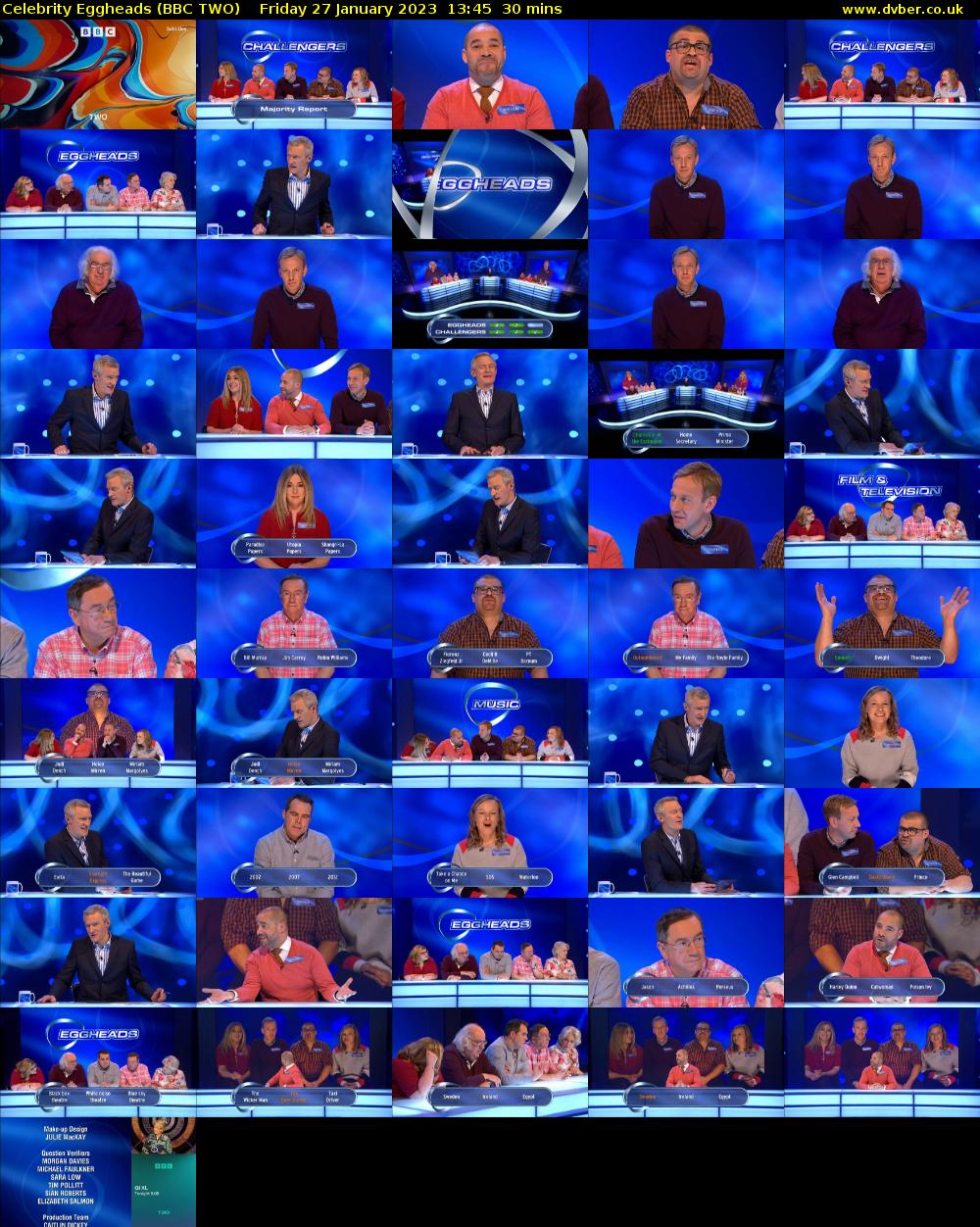 Celebrity Eggheads (BBC TWO) Friday 27 January 2023 13:45 - 14:15