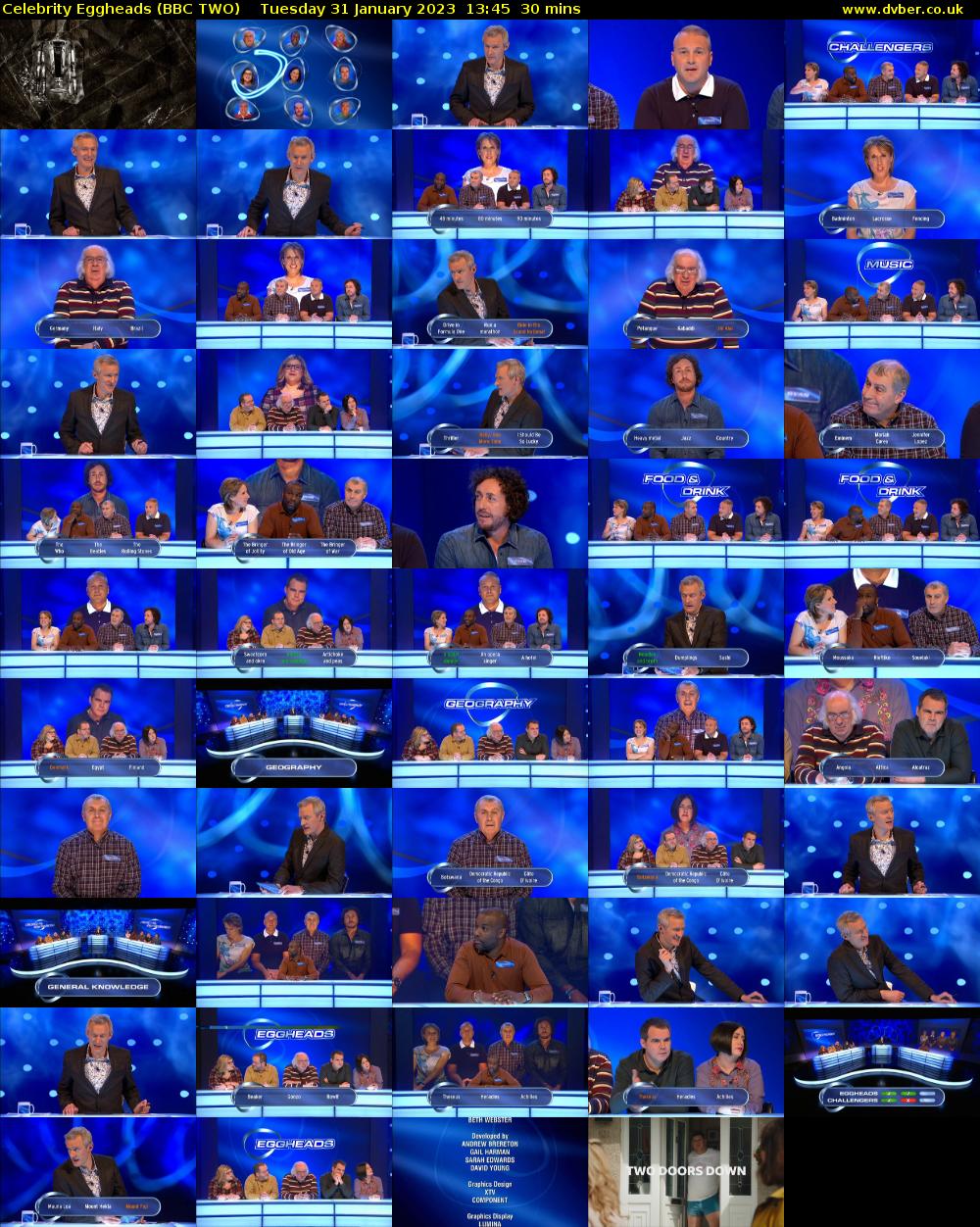Celebrity Eggheads (BBC TWO) Tuesday 31 January 2023 13:45 - 14:15