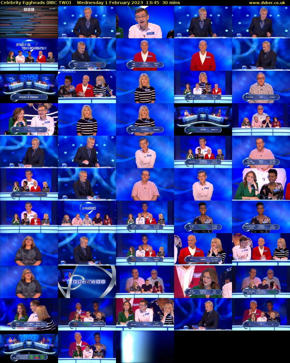 Celebrity Eggheads (BBC TWO) Wednesday 1 February 2023 13:45 - 14:15