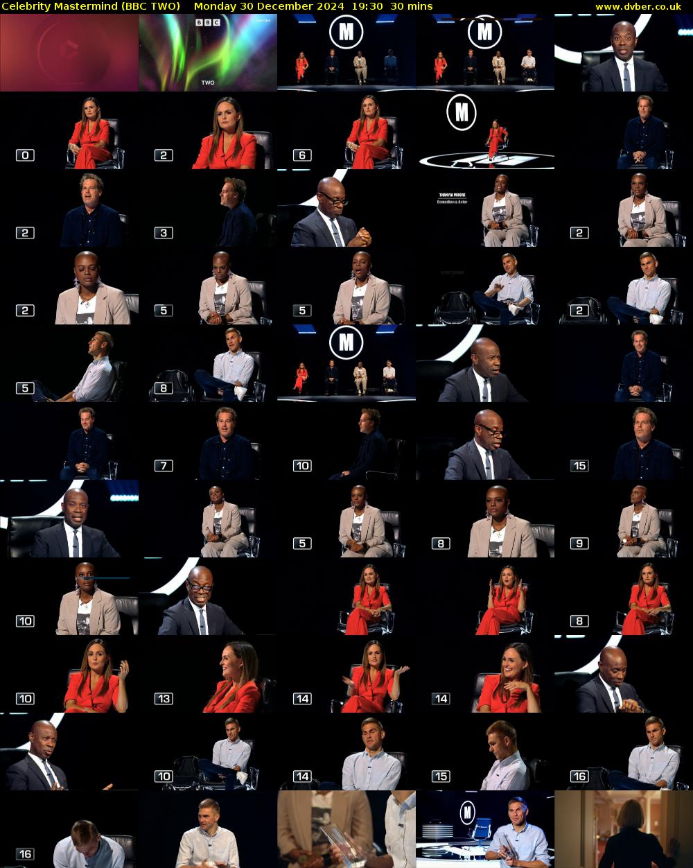 Celebrity Mastermind (BBC TWO) Monday 30 December 2024 19:30 - 20:00