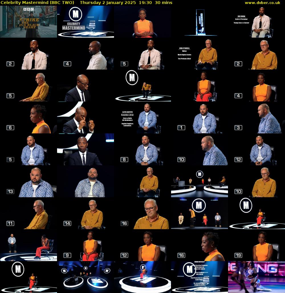 Celebrity Mastermind (BBC TWO) Thursday 2 January 2025 19:30 - 20:00