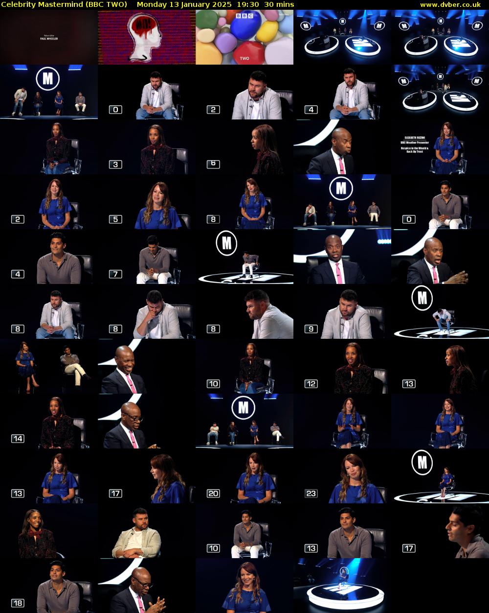 Celebrity Mastermind (BBC TWO) Monday 13 January 2025 19:30 - 20:00