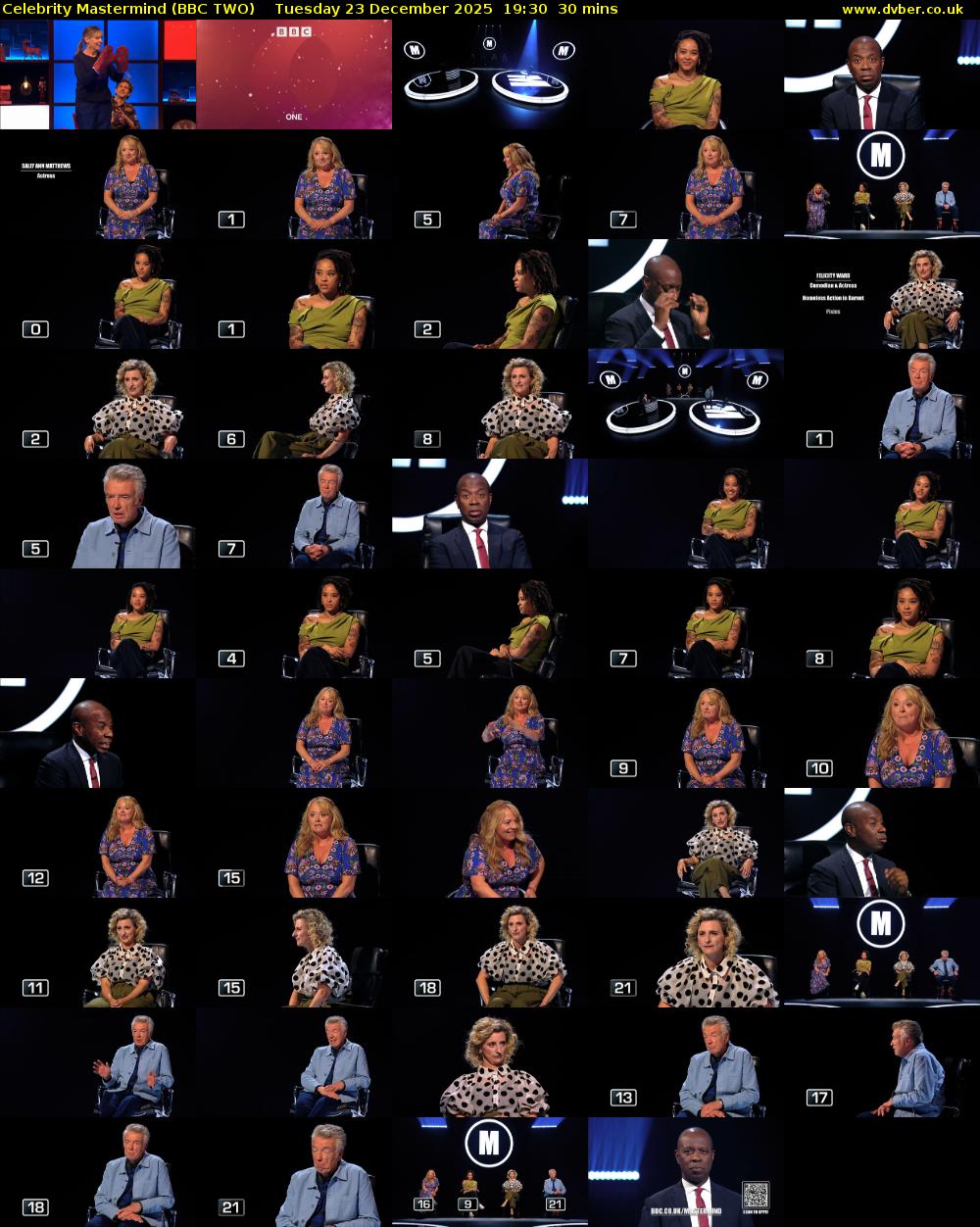 Celebrity Mastermind (BBC TWO) Tuesday 23 December 2025 19:30 - 20:00