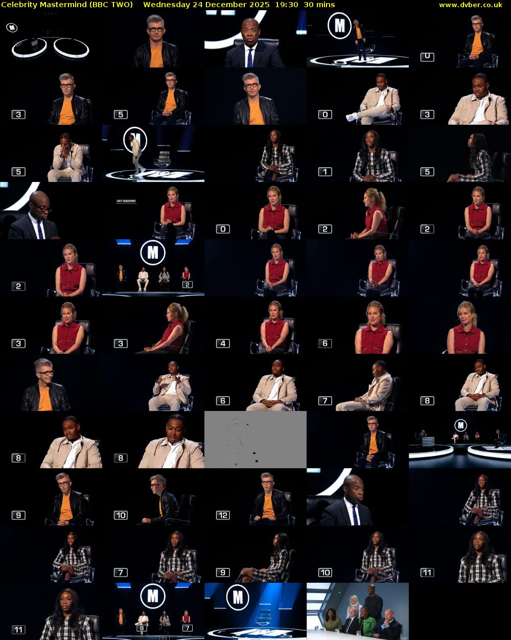 Celebrity Mastermind (BBC TWO) Wednesday 24 December 2025 19:30 - 20:00