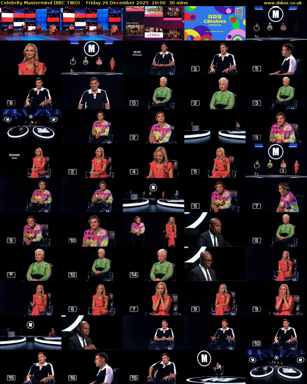 Celebrity Mastermind (BBC TWO) Friday 26 December 2025 20:00 - 20:30