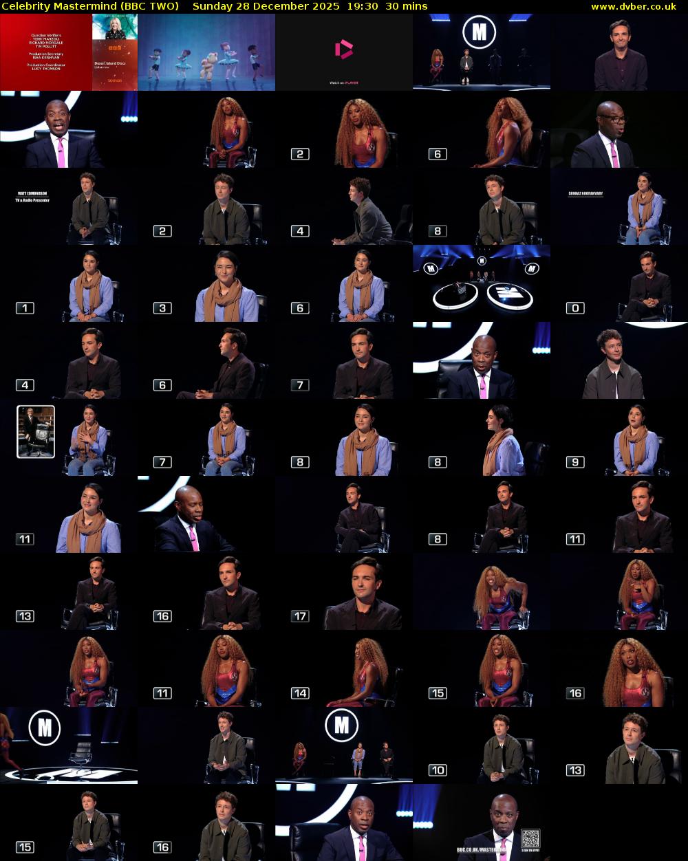 Celebrity Mastermind (BBC TWO) Sunday 28 December 2025 19:30 - 20:00