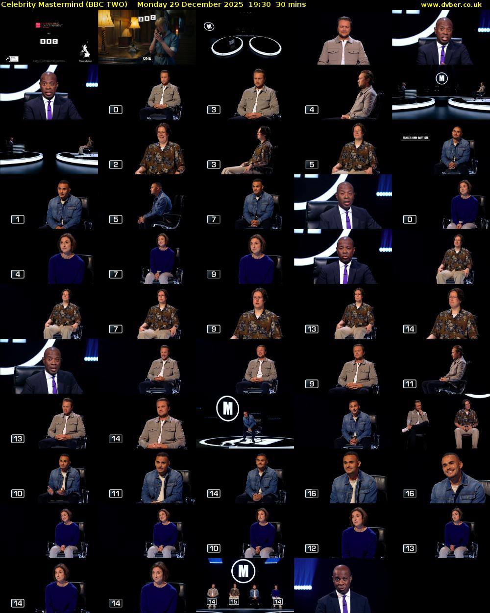 Celebrity Mastermind (BBC TWO) Monday 29 December 2025 19:30 - 20:00