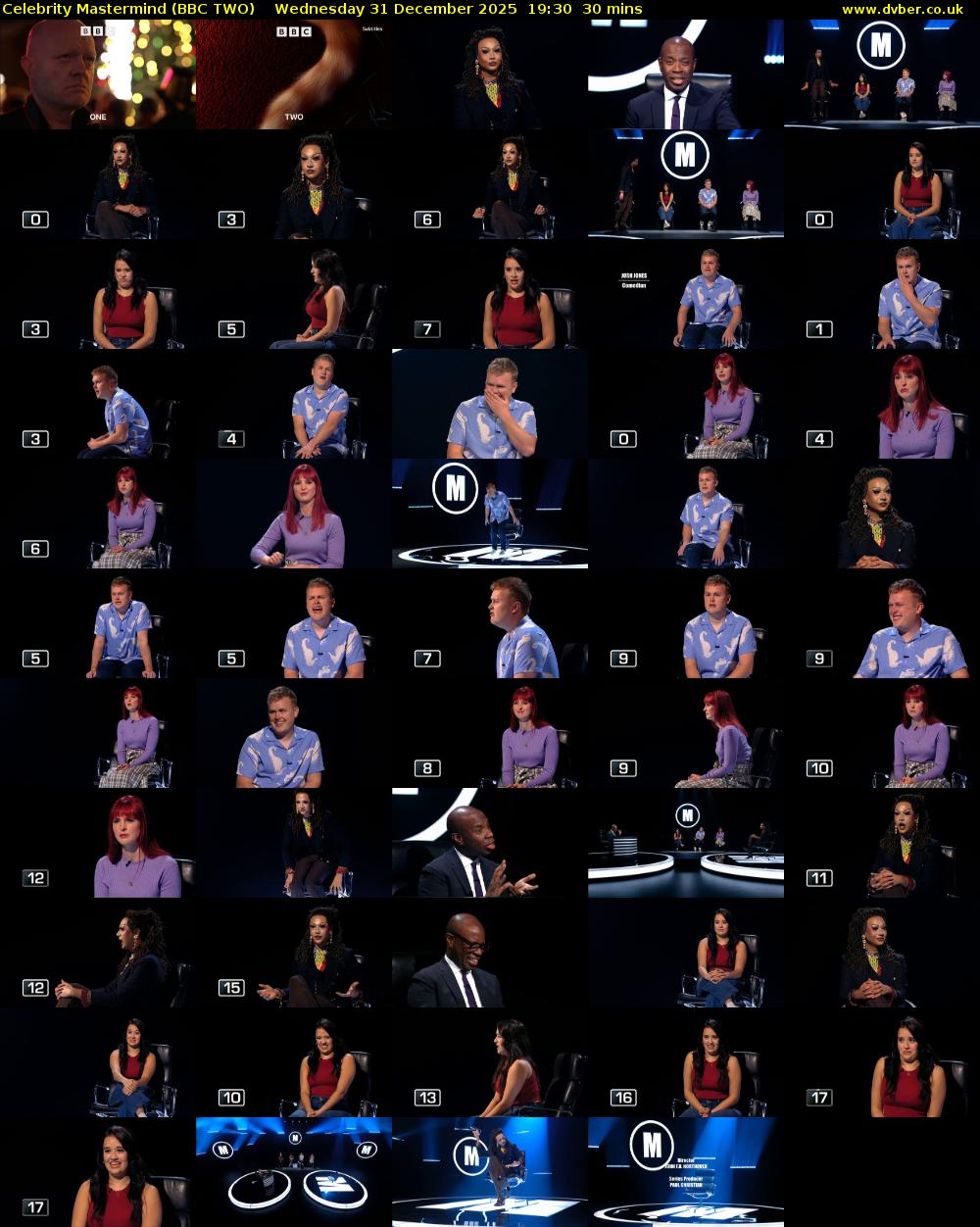 Celebrity Mastermind (BBC TWO) Wednesday 31 December 2025 19:30 - 20:00