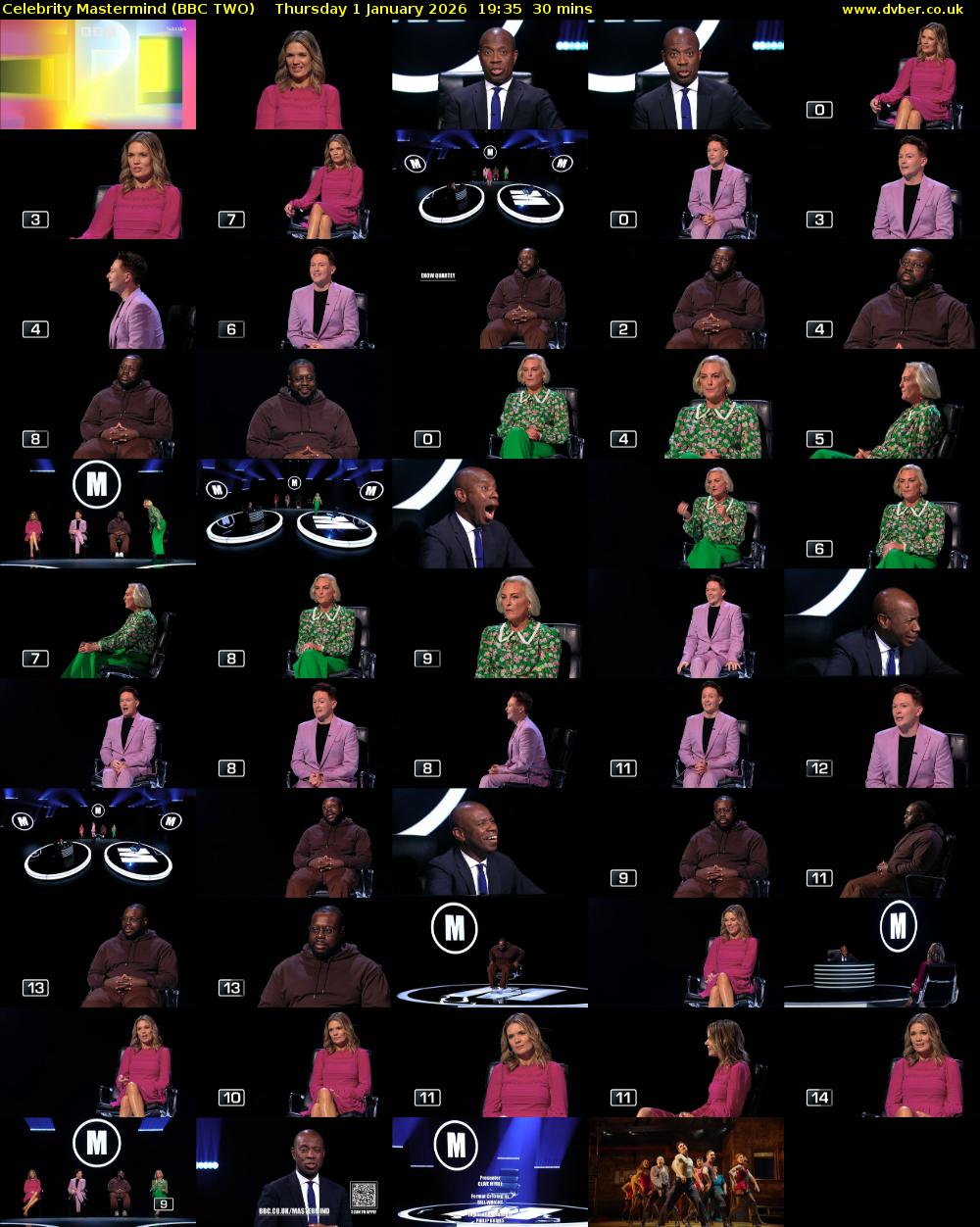Celebrity Mastermind (BBC TWO) Thursday 1 January 2026 19:35 - 20:05