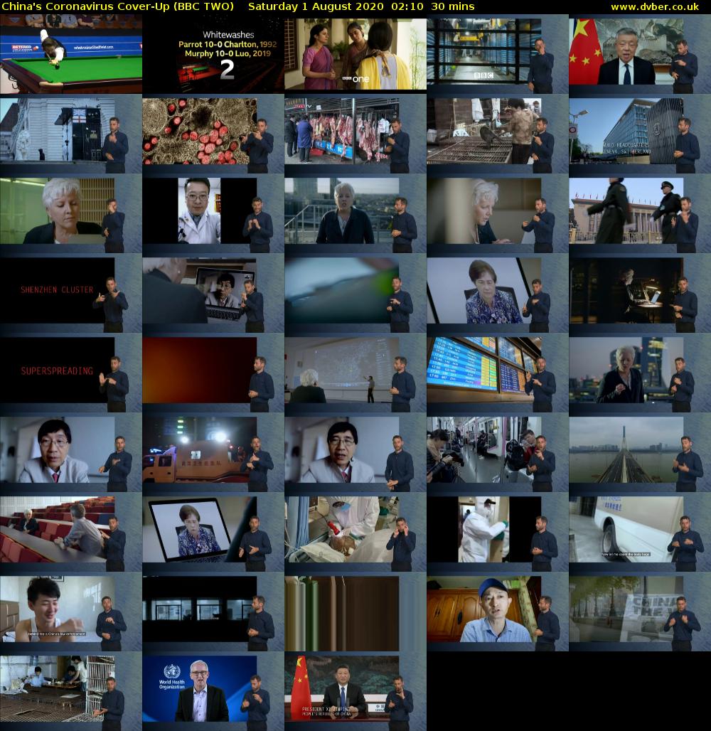 China's Coronavirus Cover-Up (BBC TWO) Saturday 1 August 2020 02:10 - 02:40