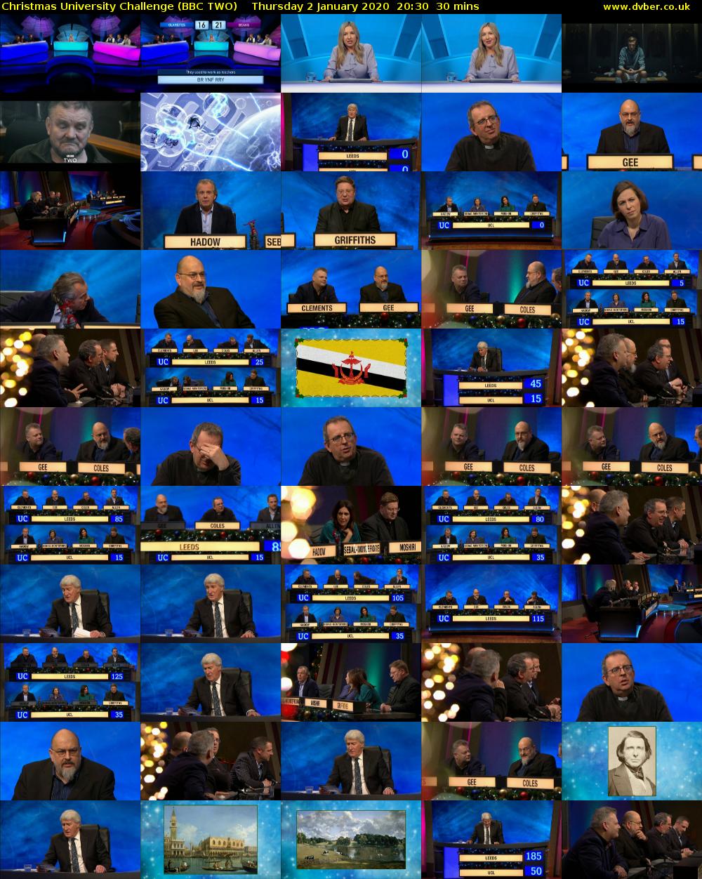 Christmas University Challenge (BBC TWO) Thursday 2 January 2020 20:30 - 21:00