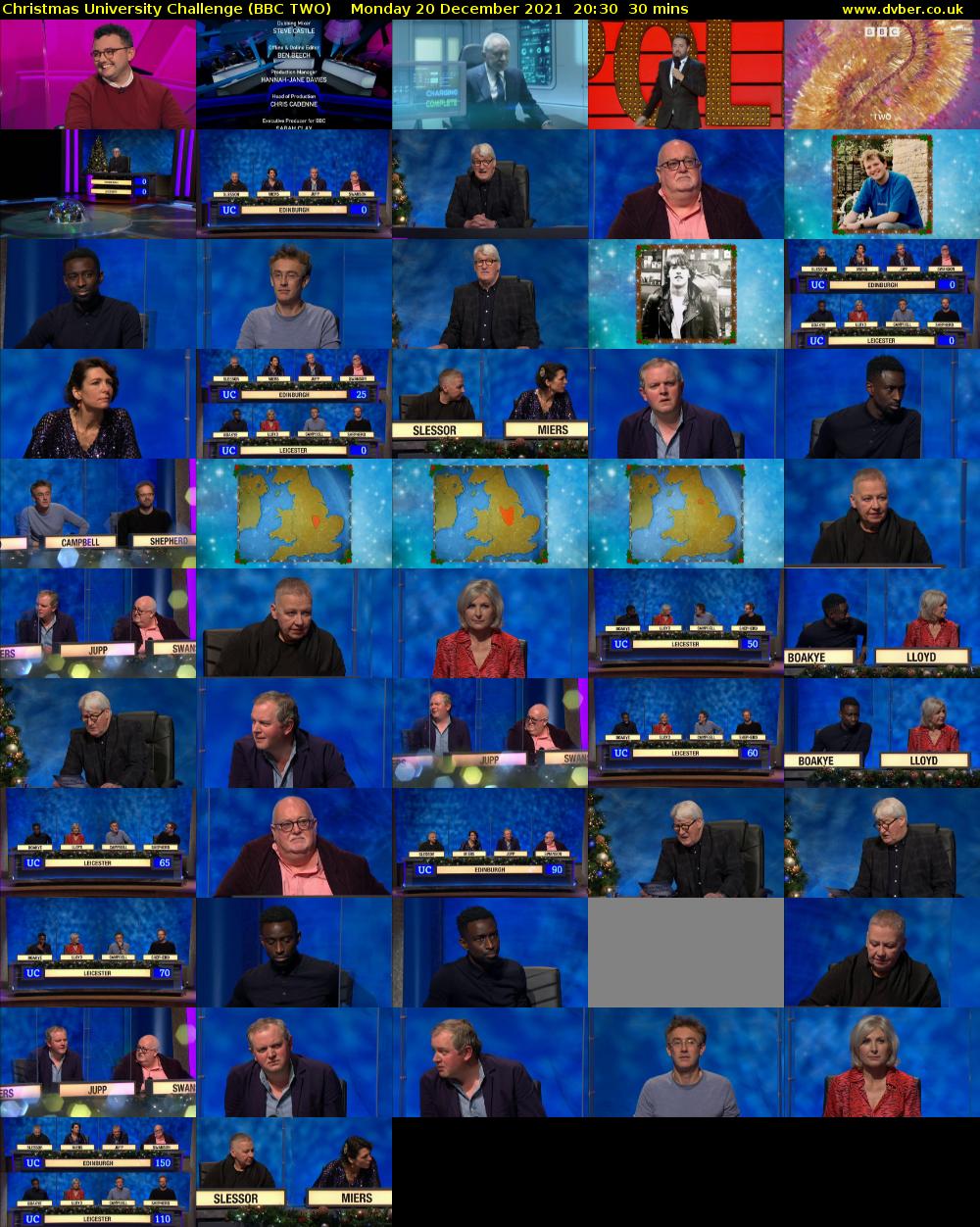 Christmas University Challenge (BBC TWO) Monday 20 December 2021 20:30 - 21:00