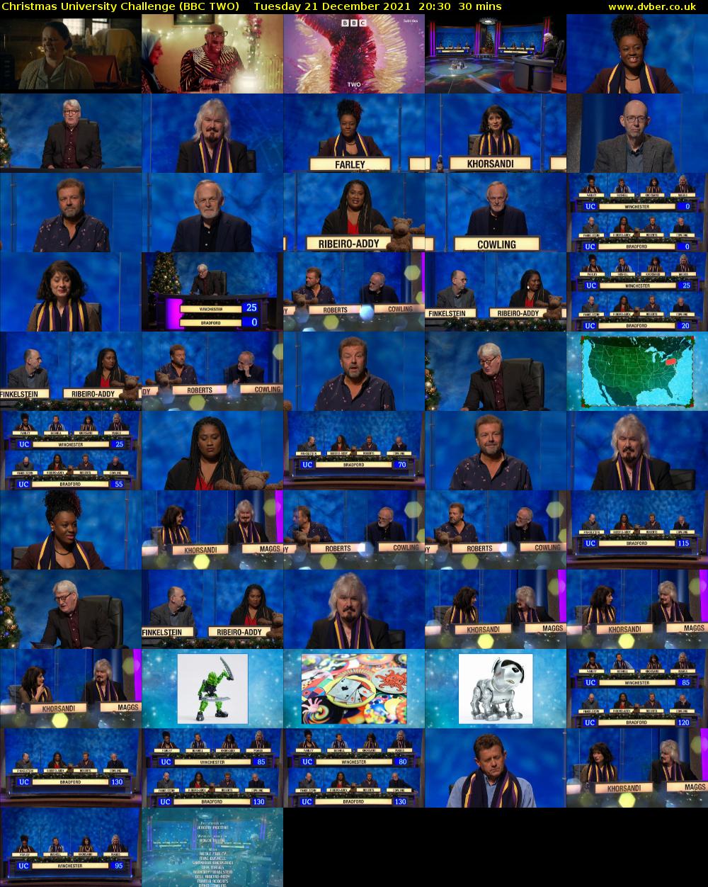 Christmas University Challenge (BBC TWO) Tuesday 21 December 2021 20:30 - 21:00