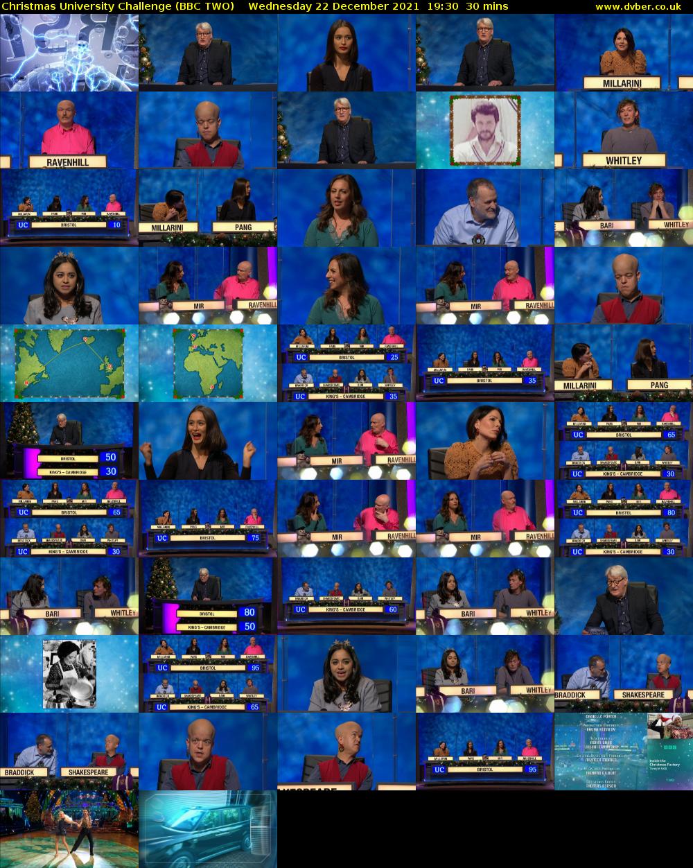 Christmas University Challenge (BBC TWO) Wednesday 22 December 2021 19:30 - 20:00