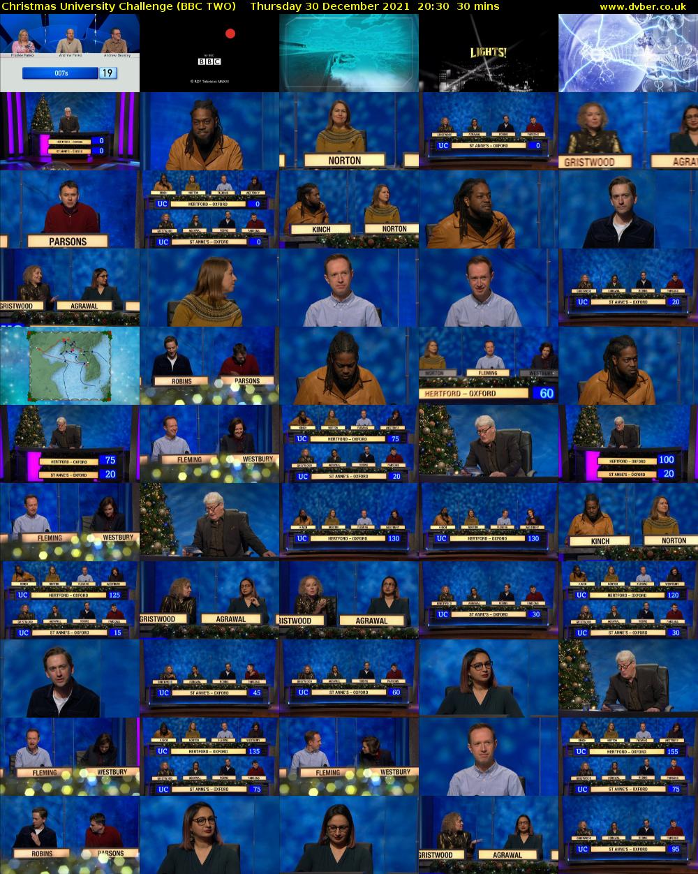Christmas University Challenge (BBC TWO) Thursday 30 December 2021 20:30 - 21:00