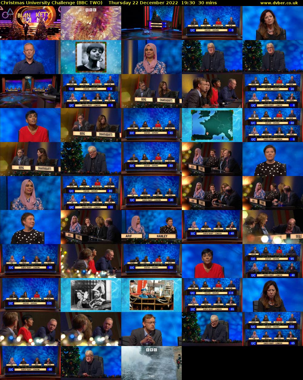 Christmas University Challenge (BBC TWO) Thursday 22 December 2022 19:30 - 20:00
