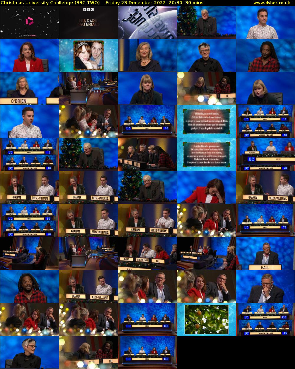 Christmas University Challenge (BBC TWO) Friday 23 December 2022 20:30 - 21:00
