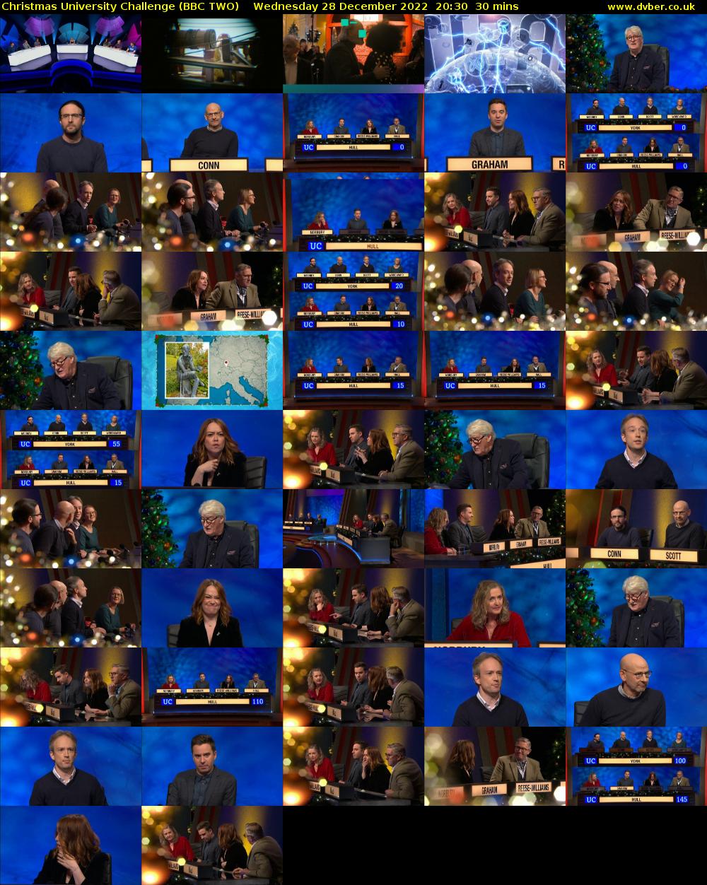 Christmas University Challenge (BBC TWO) Wednesday 28 December 2022 20:30 - 21:00