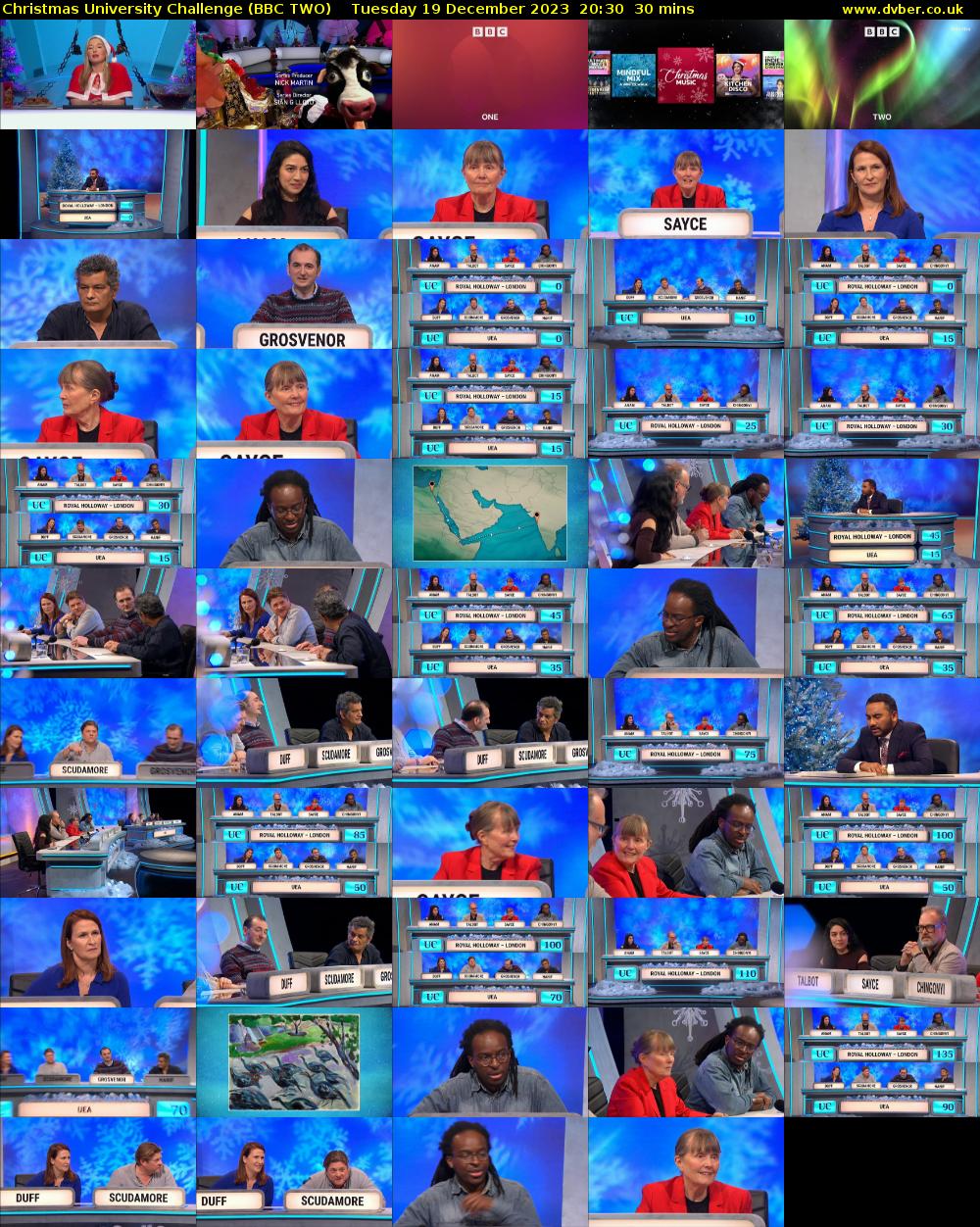 Christmas University Challenge (BBC TWO) Tuesday 19 December 2023 20:30 - 21:00