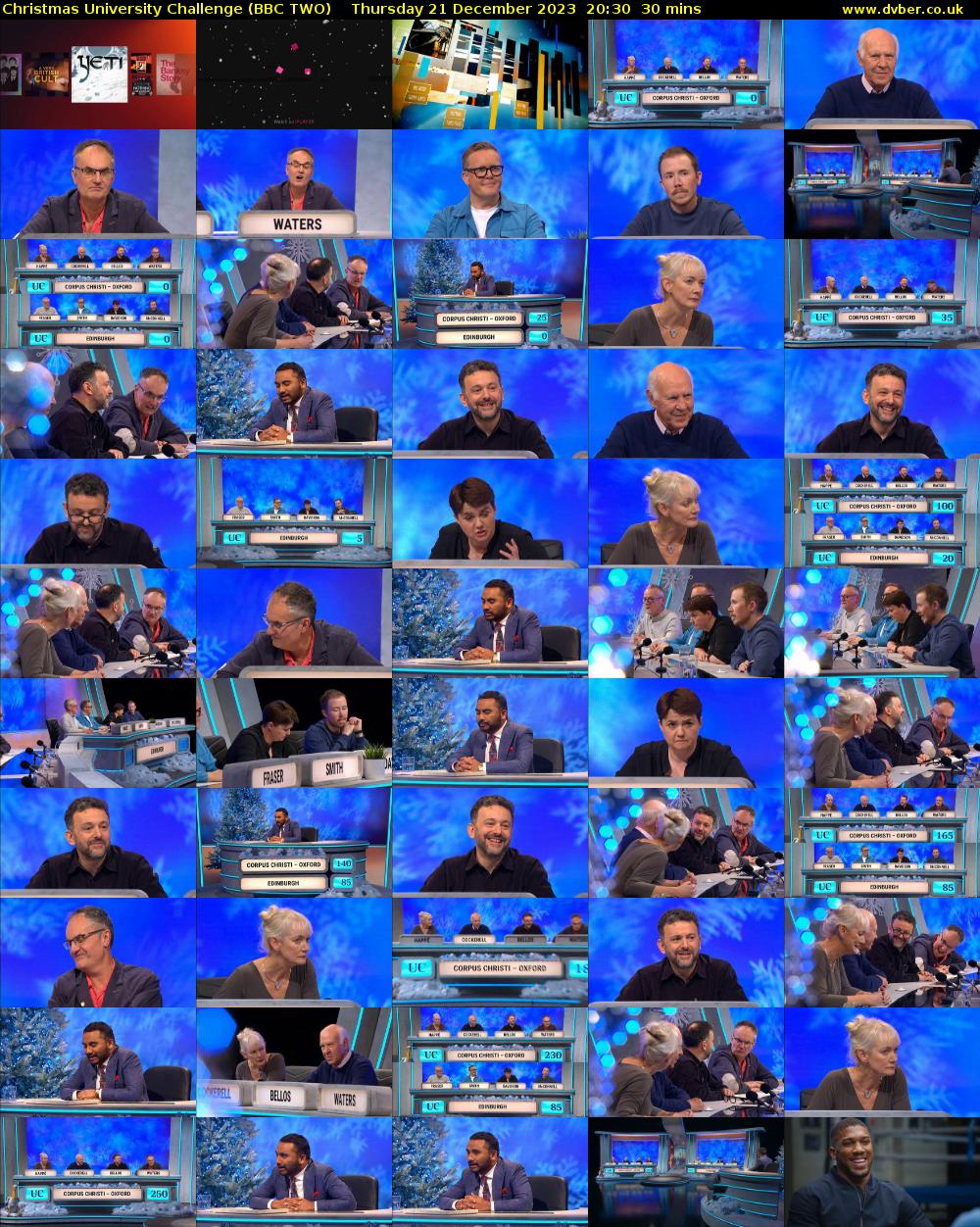 Christmas University Challenge (BBC TWO) Thursday 21 December 2023 20:30 - 21:00