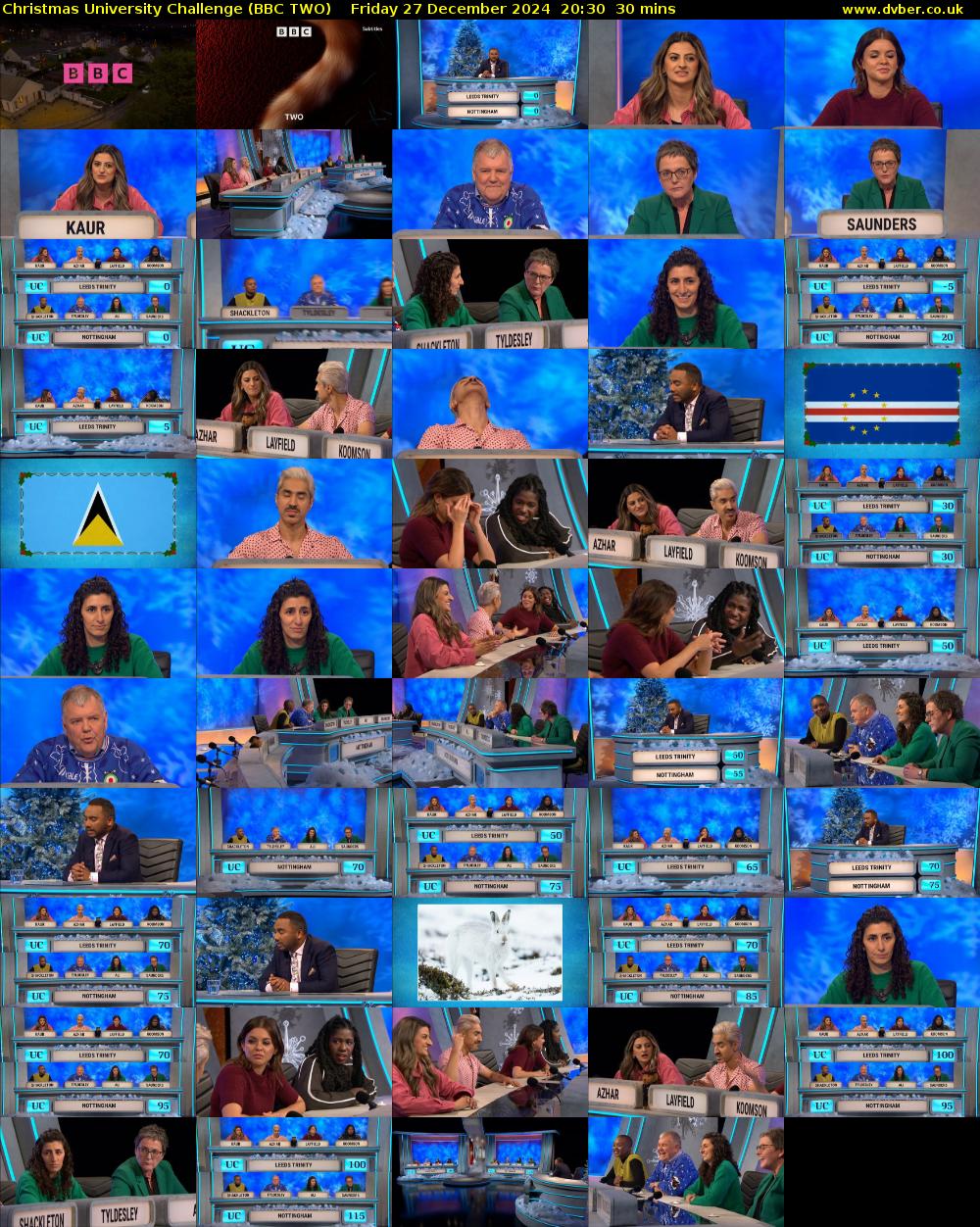 Christmas University Challenge (BBC TWO) Friday 27 December 2024 20:30 - 21:00