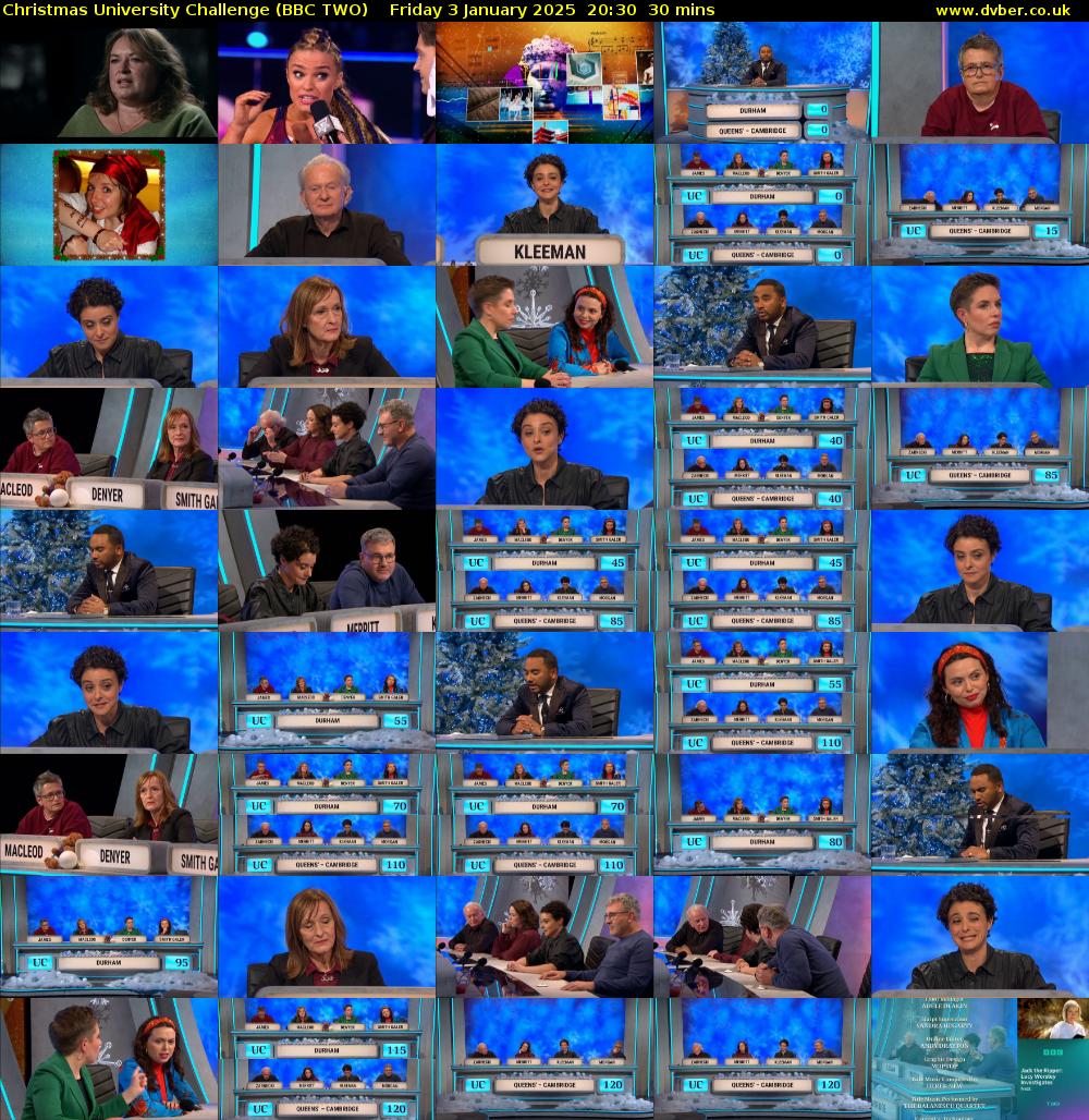 Christmas University Challenge (BBC TWO) Friday 3 January 2025 20:30 - 21:00