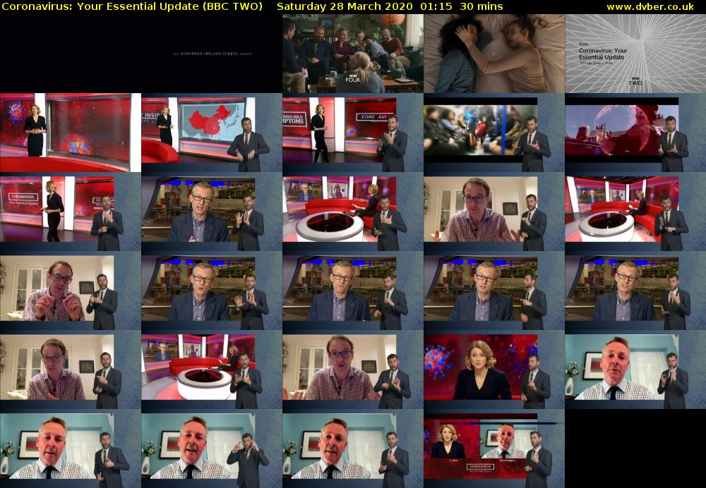 Coronavirus: Your Essential Update (BBC TWO) Saturday 28 March 2020 01:15 - 01:45
