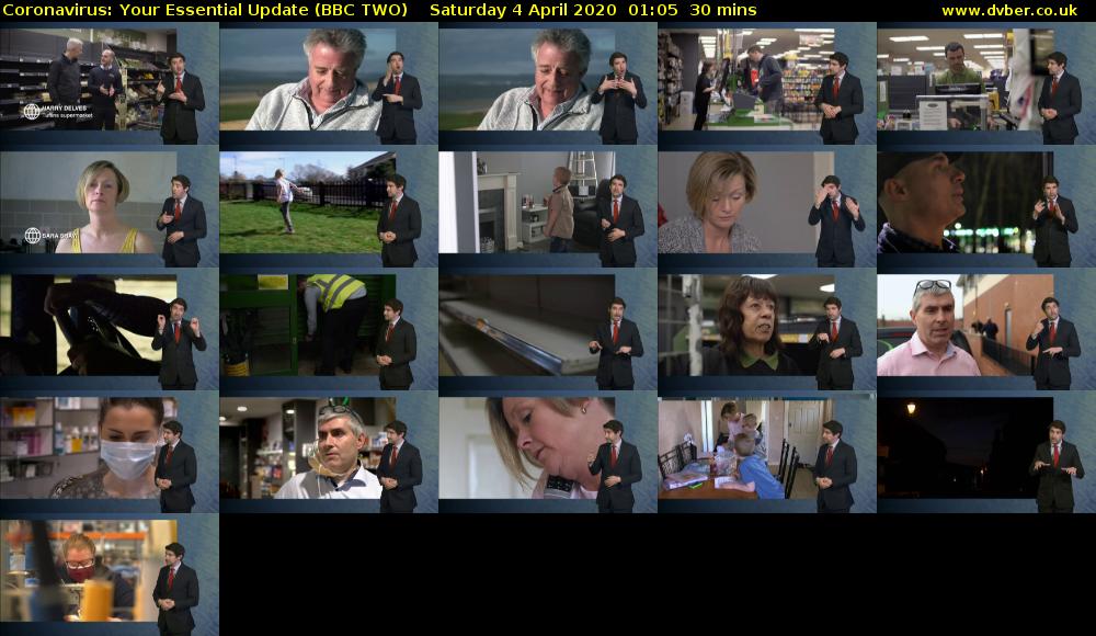 Coronavirus: Your Essential Update (BBC TWO) Saturday 4 April 2020 01:05 - 01:35