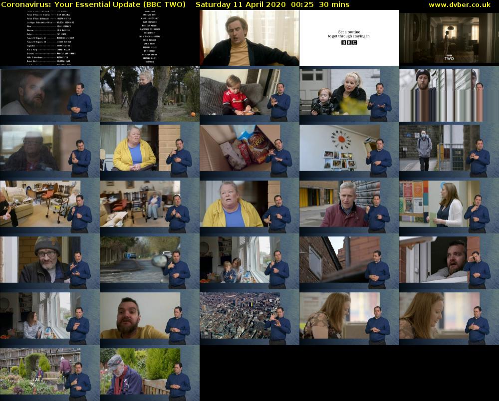 Coronavirus: Your Essential Update (BBC TWO) Saturday 11 April 2020 00:25 - 00:55