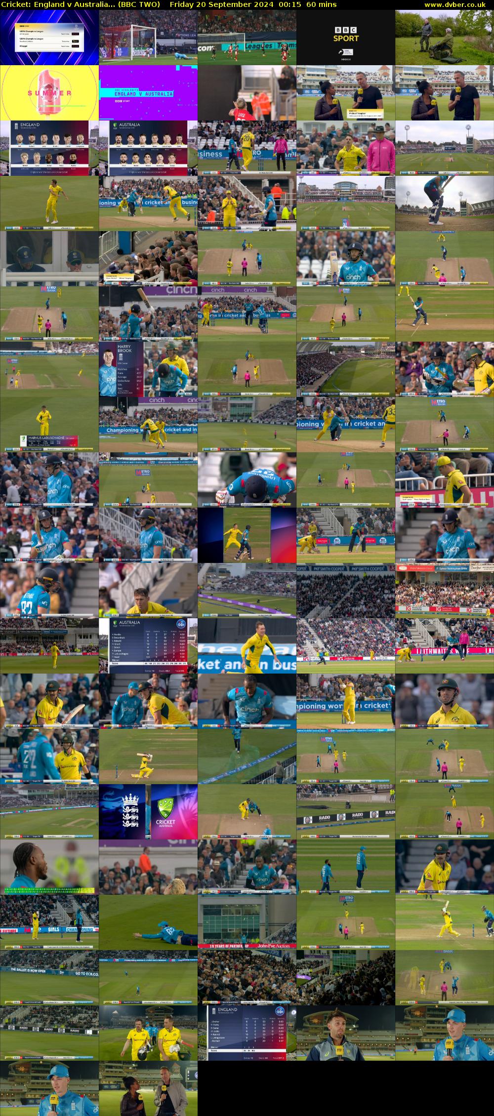 Cricket: England v Australia... (BBC TWO) Friday 20 September 2024 00:15 - 01:15