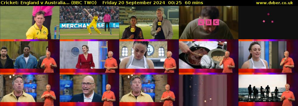 Cricket: England v Australia... (BBC TWO) Friday 20 September 2024 00:25 - 01:25