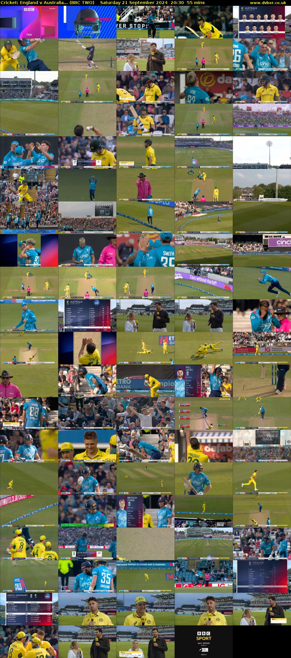 Cricket: England v Australia... (BBC TWO) Saturday 21 September 2024 20:30 - 21:25