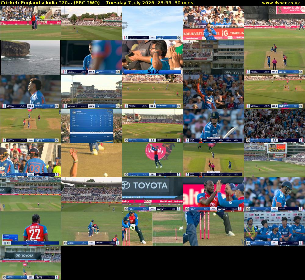 Cricket: England v India T20... (BBC TWO) Tuesday 7 July 2026 23:55 - 00:25