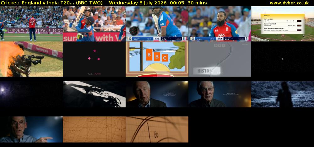 Cricket: England v India T20... (BBC TWO) Wednesday 8 July 2026 00:05 - 00:35