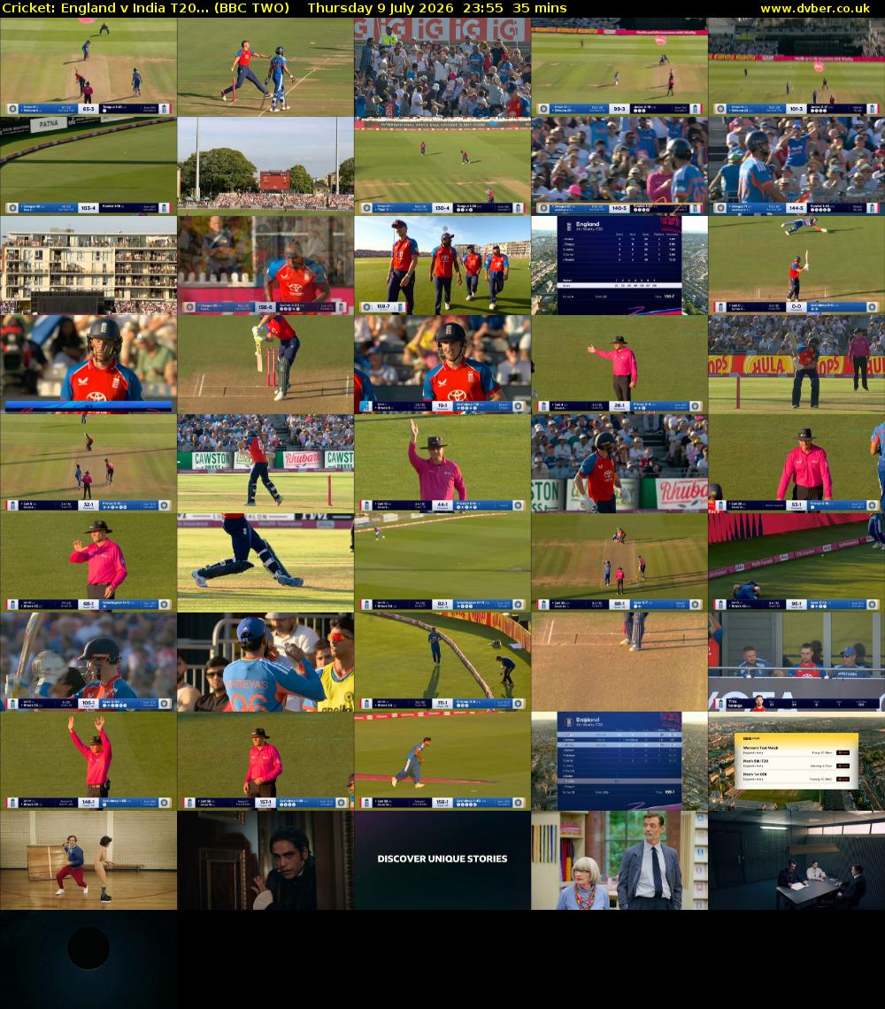 Cricket: England v India T20... (BBC TWO) Thursday 9 July 2026 23:55 - 00:30