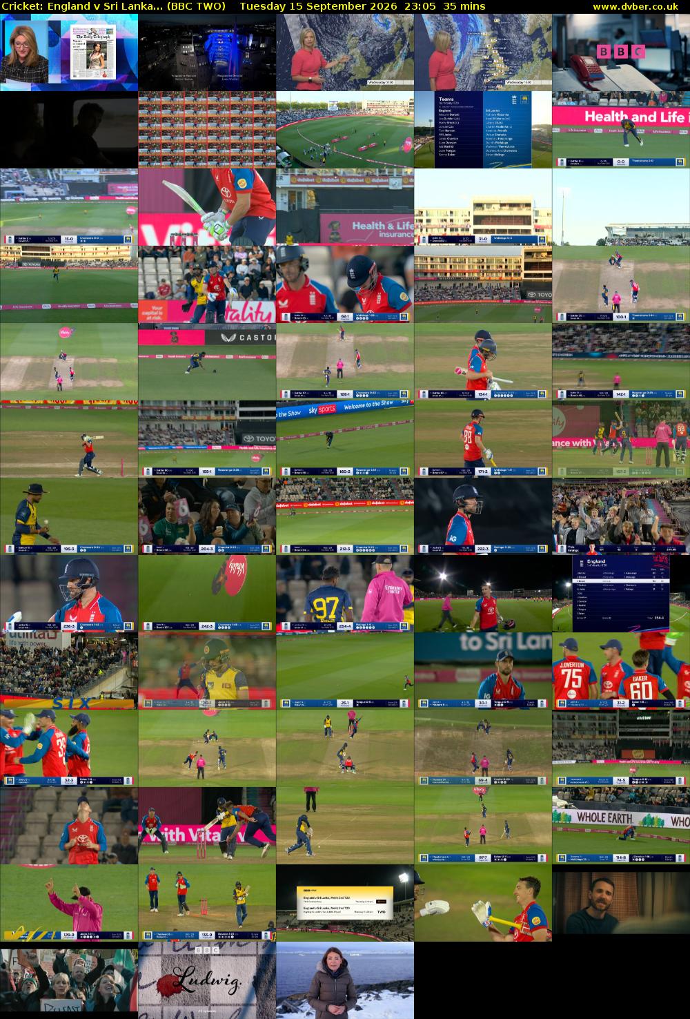 Cricket: England v Sri Lanka... (BBC TWO) Tuesday 15 September 2026 23:05 - 23:40